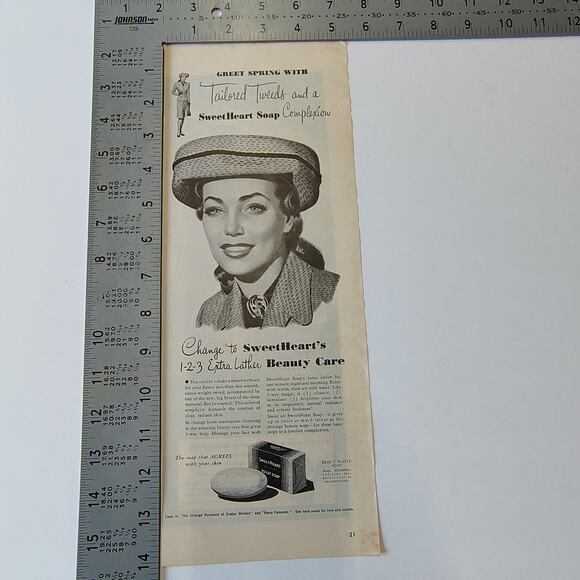 1946 SweetHeart Soap Print Ad MCM Woman in Hat Midcentury Beauty Care Routine - Picture 4 of 9
